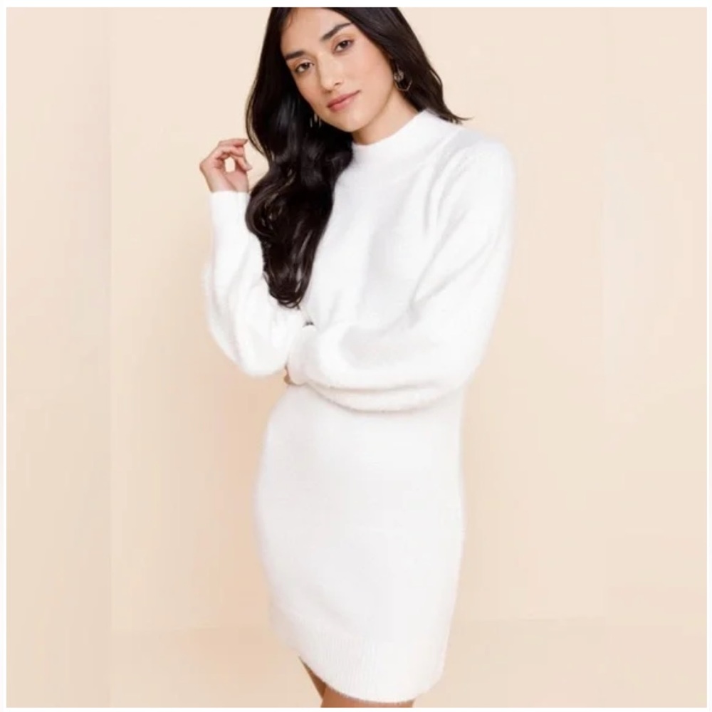 Fuzzy Mock Neck Sweater Dress - Size: L